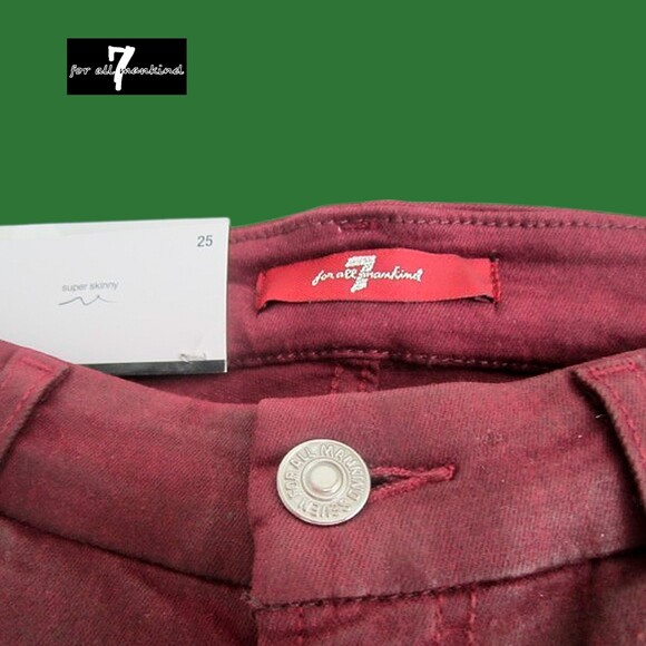 7 For All Mankind NEW Glam Rock  BORDEAUX Coated Super Skinny Jean 25 - Picture 7 of 12